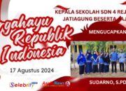 Sudarno, S.PD., Kepala Sekolah SDN 4 Jatiagung Lampung Selatan Mengucapkan “Dirgahayu Repbulik Indonesia ke 79, Jayalah Selalu Indonesiaku”