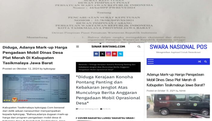 Karena Membuat Berita Sepihak Dan Langgar KEJ, Empat Oknum Wartawan Resmi Dikeluarkan Dari PWRI Kota Tasikmalaya Oleh PWRI Pusat, Berikut Nama-Namanya!!!