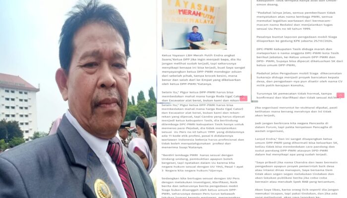 Ketua Bidang OKK DPP PWRI: Pemberhentian Empat Pengurus DPC PWRI Kota Tasik Sudah Sesuai Prosedur Dan Akan Somasi Ketua Yayasan LBH Merah Putih Yang Sudah Mencemarkan Nama Baik Ketum!!!