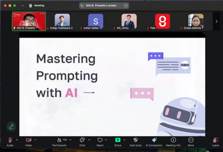 Dokumentasi program Indigo menggelar webinar AI Connect Mastering Prompting with AI