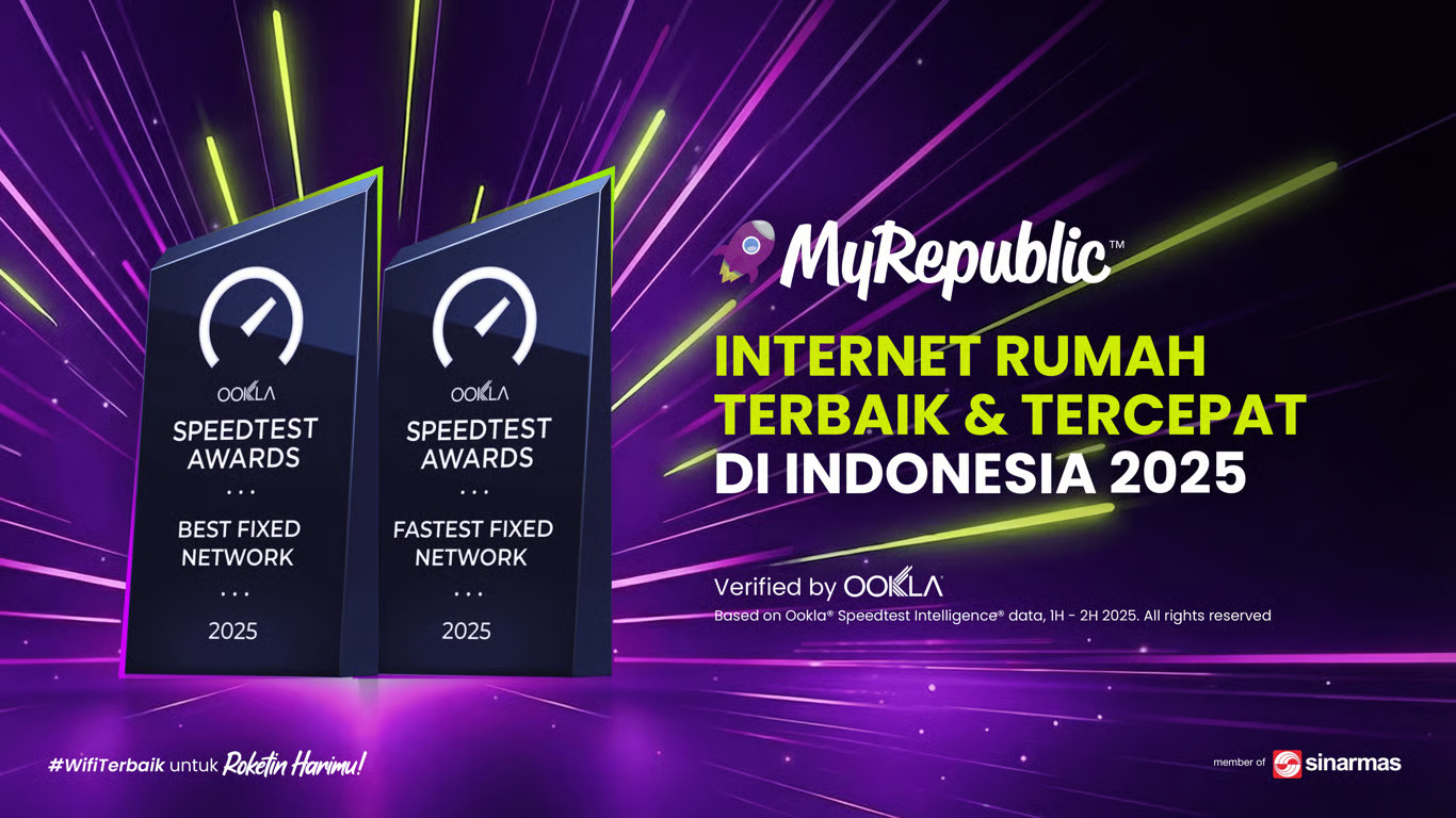 MyRepublic Indonesia Kembali Raih 2 Penghargaan Ookla Internet Rumah Terbaik dan Tercepat di Indonesia