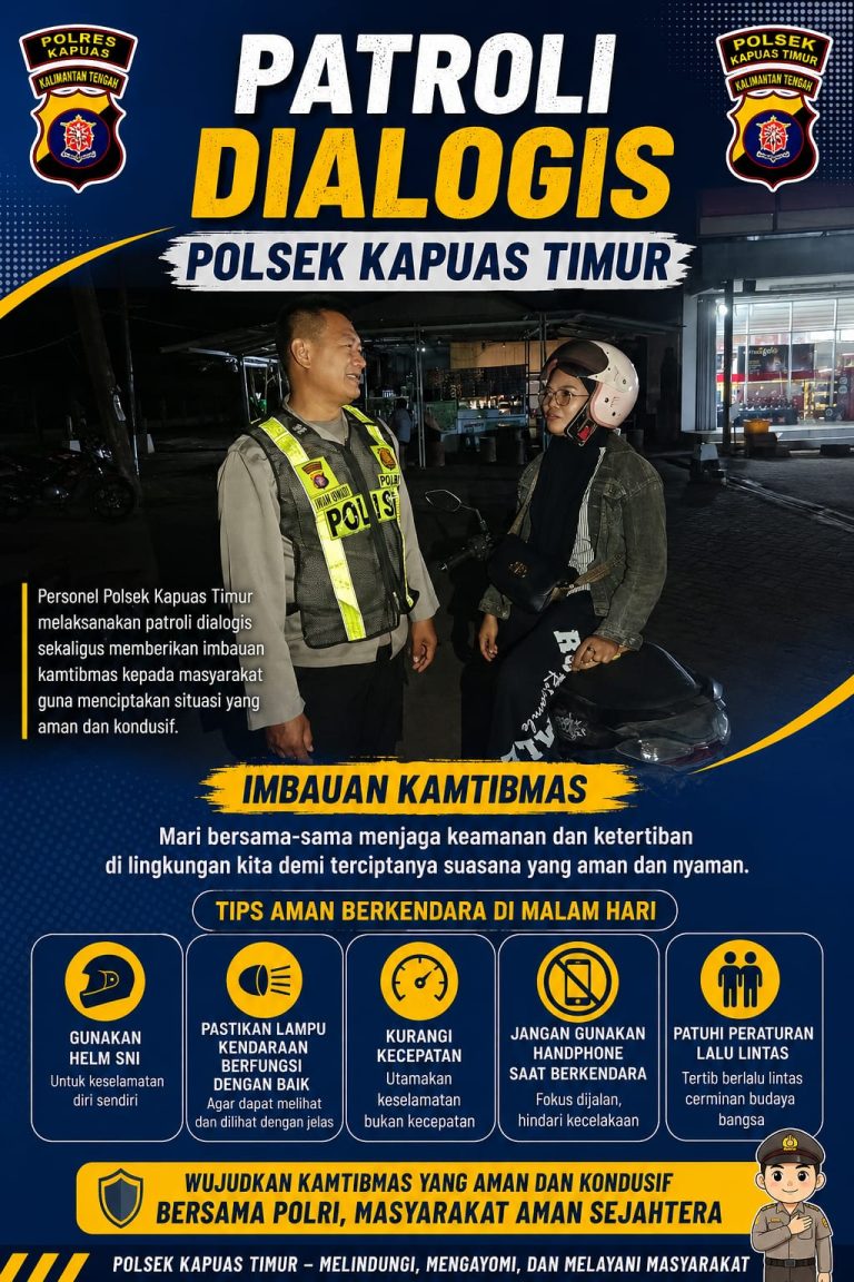 Cegah Gangguan Kamtibmas Malam Hari, Anggota Polsek Kapuas Timur Melaksanakan Patroli Dialogis kepada Warga Masyarakat