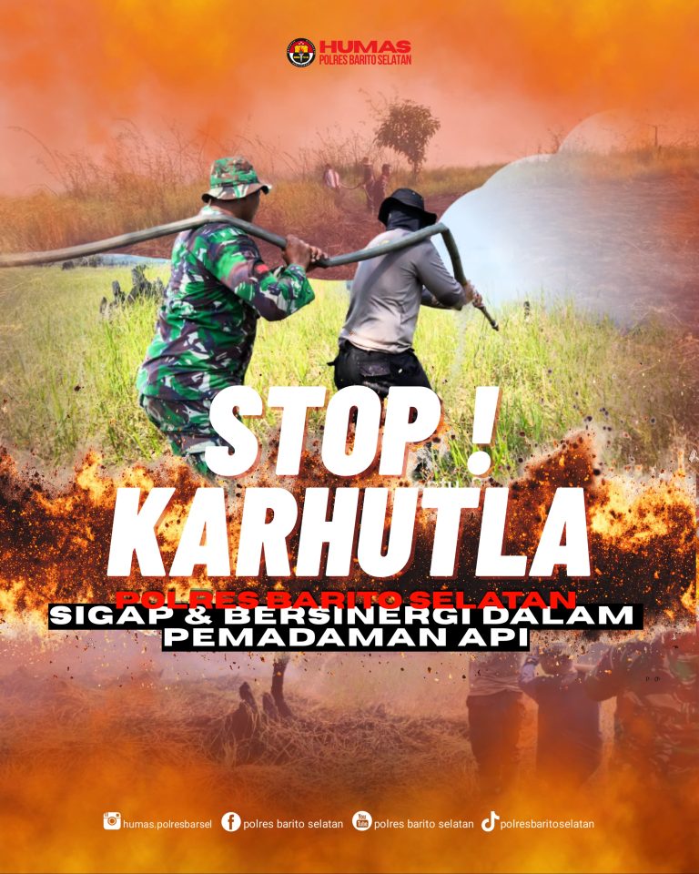 Personel Polsek Karau Kuala dan Polsek Jenamas Bersinergi Padamkan Karhutla, Cegah Api Meluas