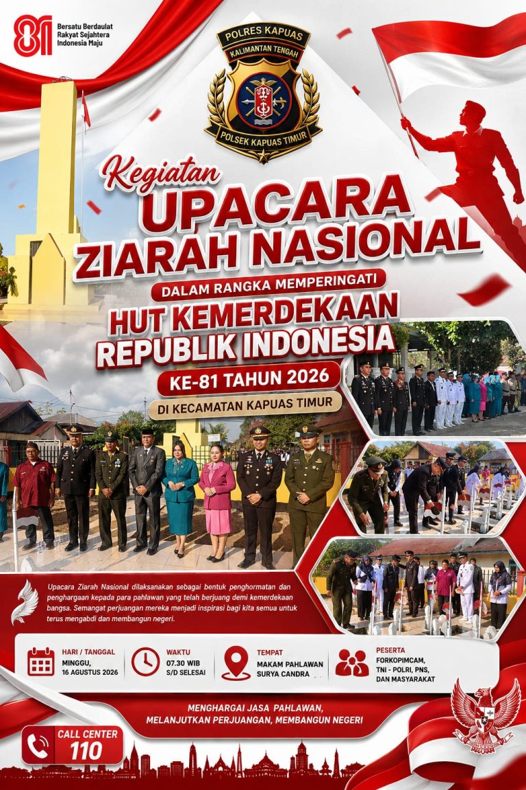 Kapolsek Kapuas Timur dan Forkopimcam Laksanakan Tabur Bunga di Taman Makam Pahlawan Surya Chandra