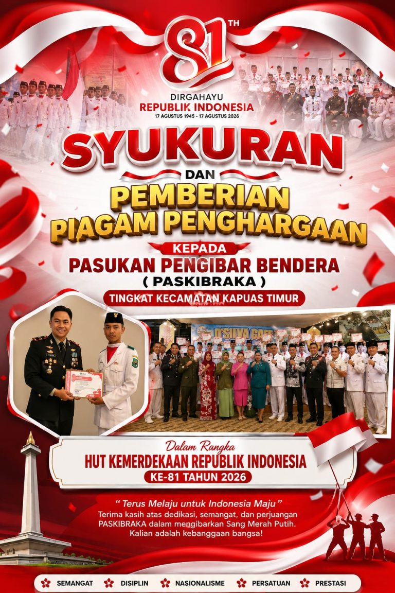 Syukuran dan Pemberian Piagam Penghargaan kepada PASKIBRAKA Kecamatan Kapuas Timur dalam Rangka HUT Kemerdekaan RI ke-81
