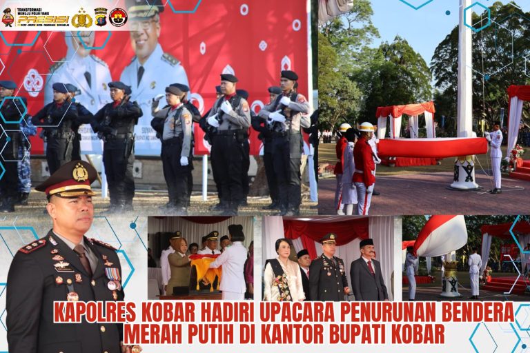 Kapolres Kobar Hadiri Upacara Penurunan Bendera Merah Putih di Kantor Bupati Kobar