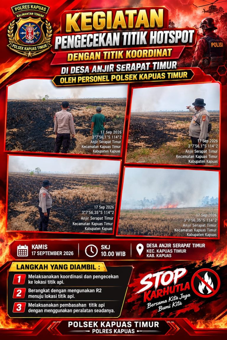 Polsek Kapuas Timur Bersama Warga Laksanakan Pengecekan dan Pembasahan Titik Hotspot di Handel Gembira