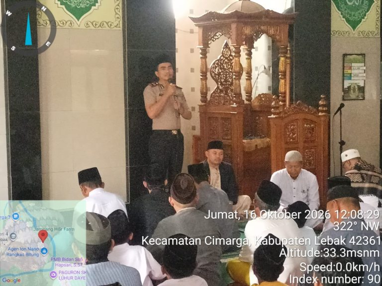 Kapolsek Cimarga Bersama Anggota Melaksanakan Sholat Jum’at Keliling di Mesjid At taufik Cimarga
